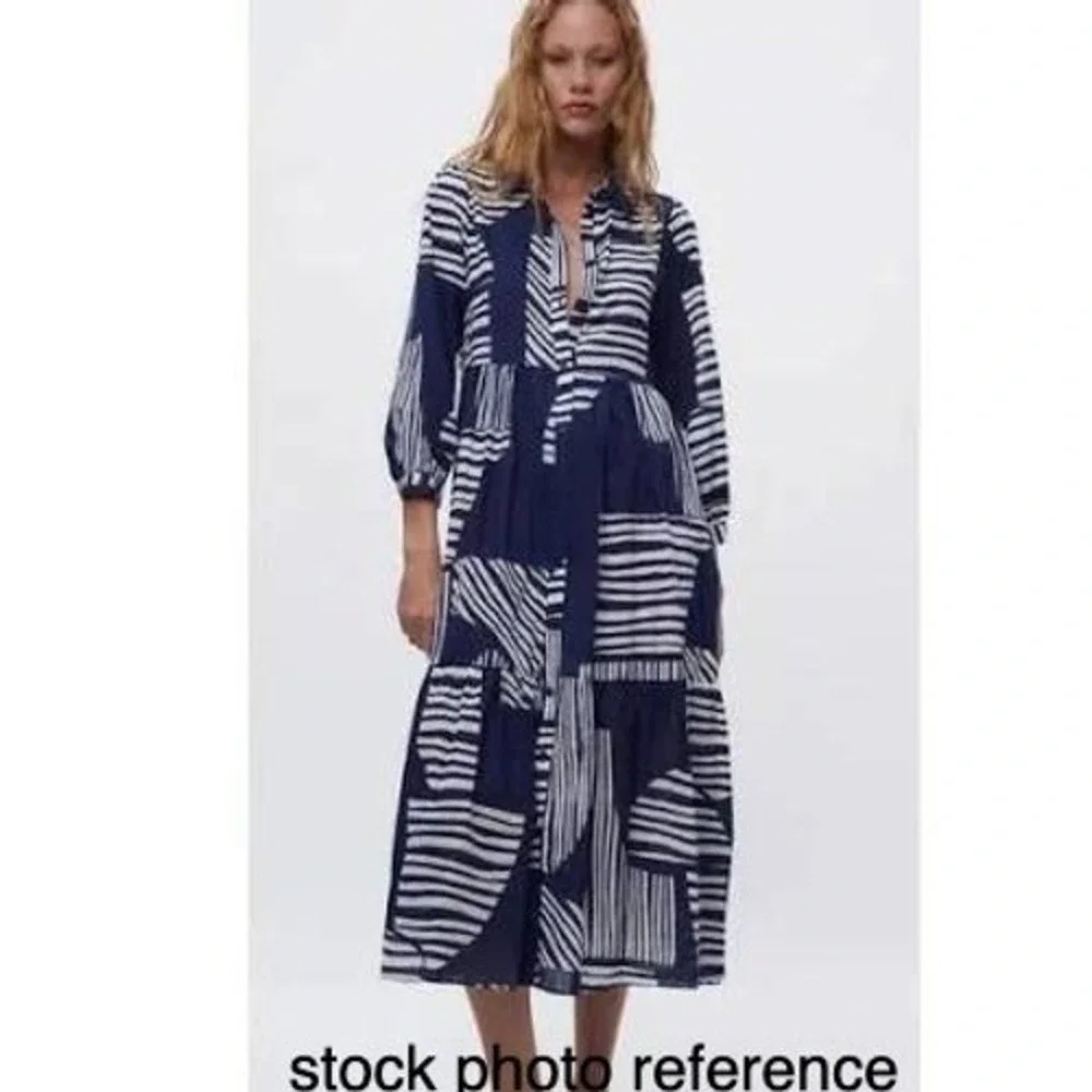 Zara Women's cotton Shirt Dress abstract geo print resort vacation lightweight L